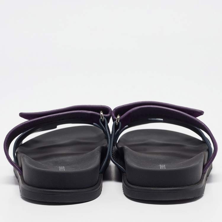 Pre Owned Hermes Navy Blue/Purple Suede  Chypre Slide Sandals Size 40