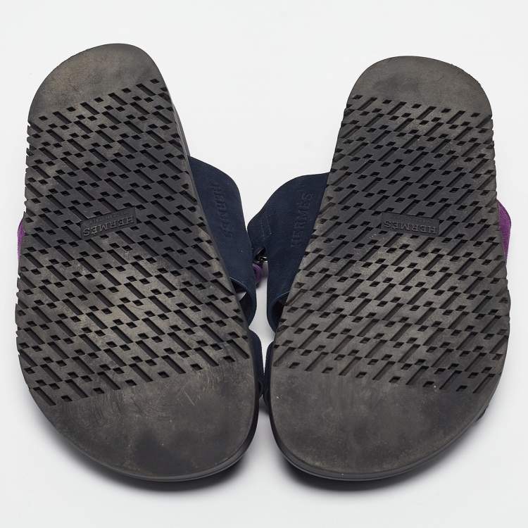 Pre Owned Hermes Navy Blue/Purple Suede  Chypre Slide Sandals Size 40