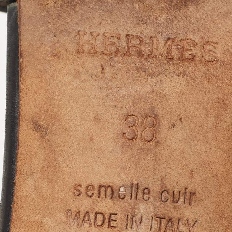 Pre Owned Hermes Black Leather Oasis Slide Sandals Size 38