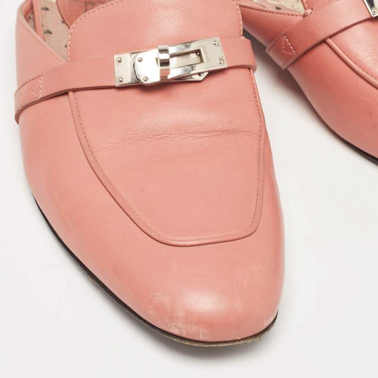 Pre Owned Hermes Pink Leather Oz Flat Mules Size 39