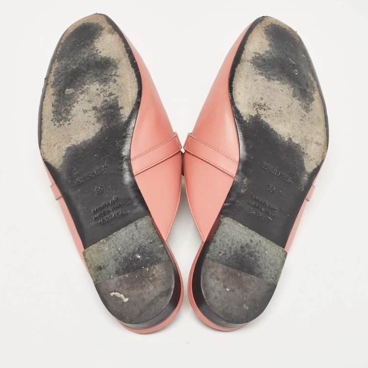 Pre Owned Hermes Pink Leather Oz Flat Mules Size 39