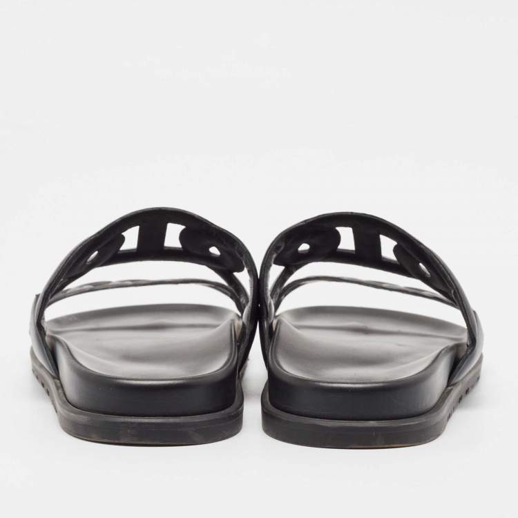 Pre Owned Hermes Black Leather Extra Sandals Size 38