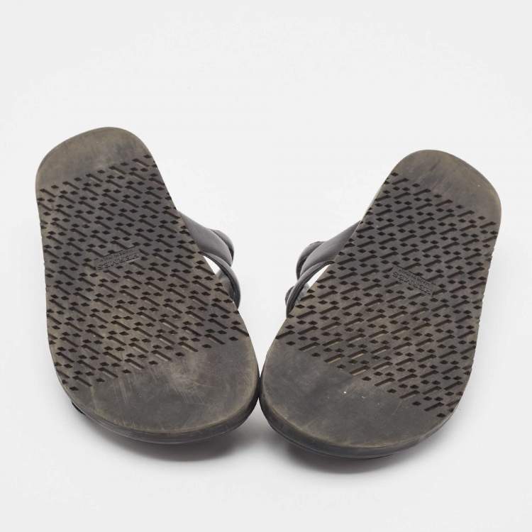 Pre Owned Hermes Black Leather Extra Sandals Size 38