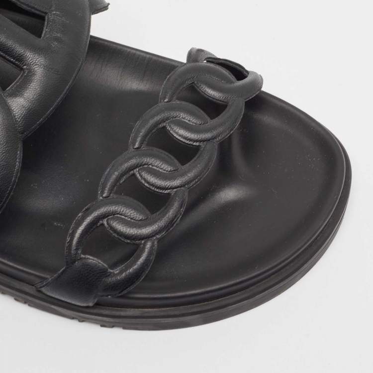 Pre Owned Hermes Black Leather Extra Sandals Size 38