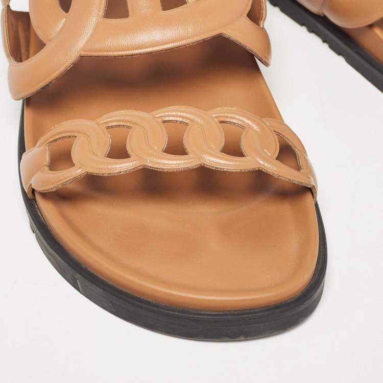 Pre Owned Hermes Brown Leather Extra Sandals Size 38.5