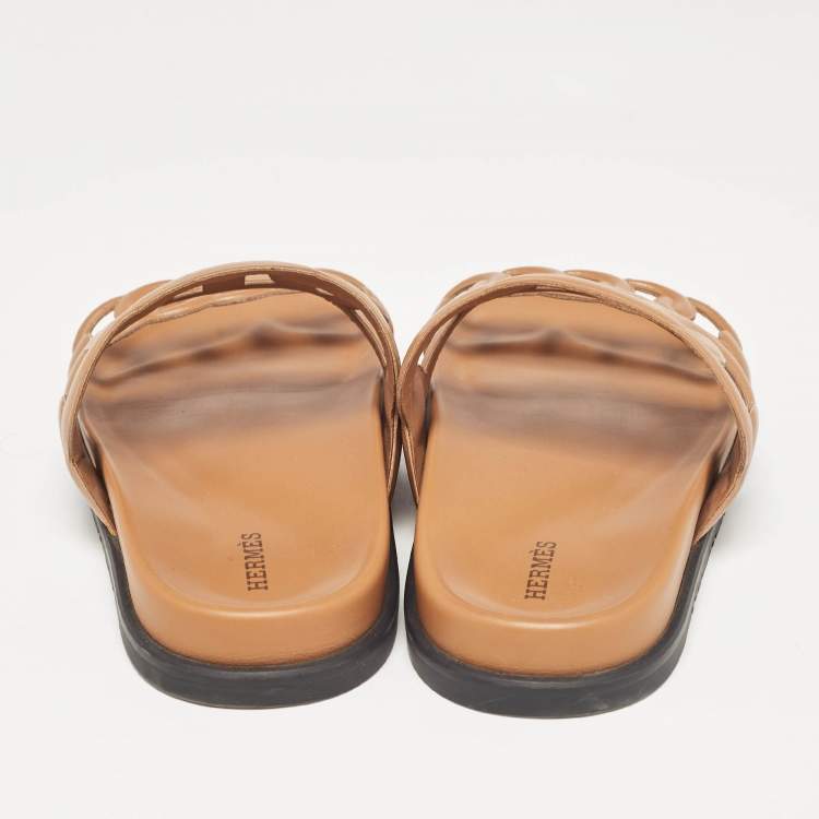Pre Owned Hermes Brown Leather Extra Sandals Size 38.5