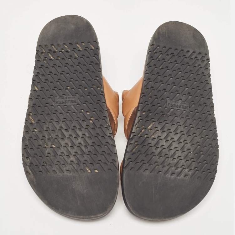 Pre Owned Hermes Brown Leather Extra Sandals Size 38.5