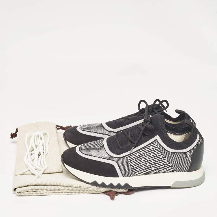 Pre Owned Hermes Black/Silver Knit Fabric Addict Sneakers Size 40