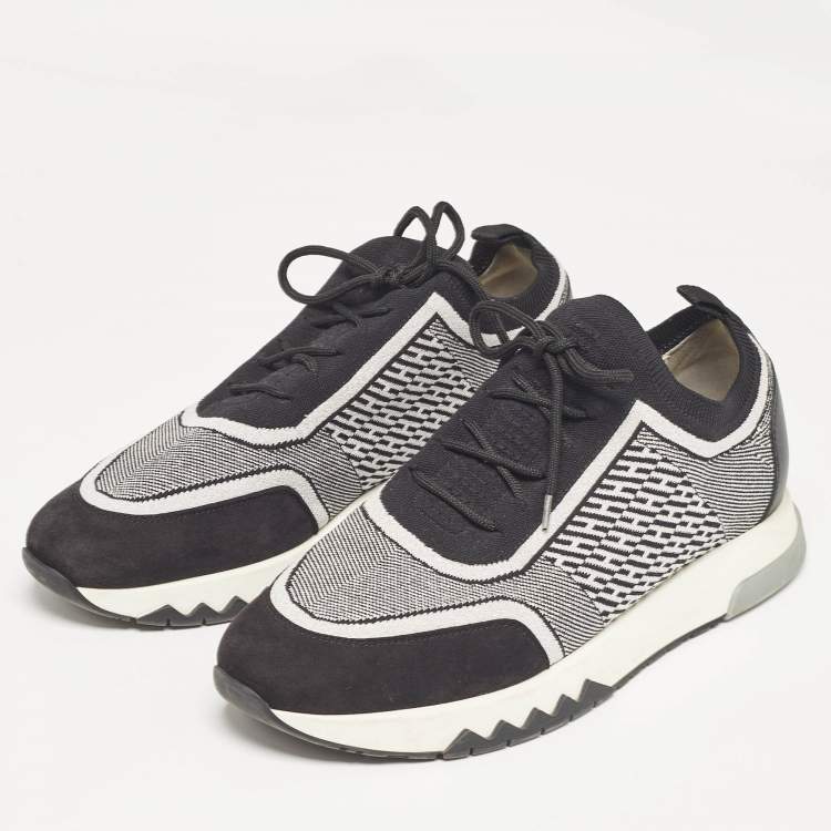 Pre Owned Hermes Black/Silver Knit Fabric Addict Sneakers Size 40