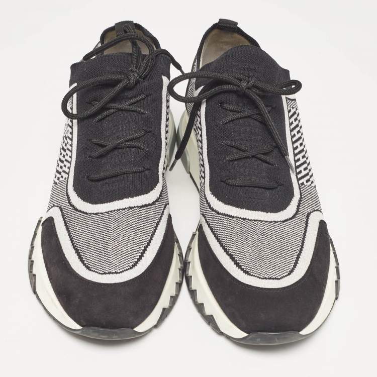 Pre Owned Hermes Black/Silver Knit Fabric Addict Sneakers Size 40