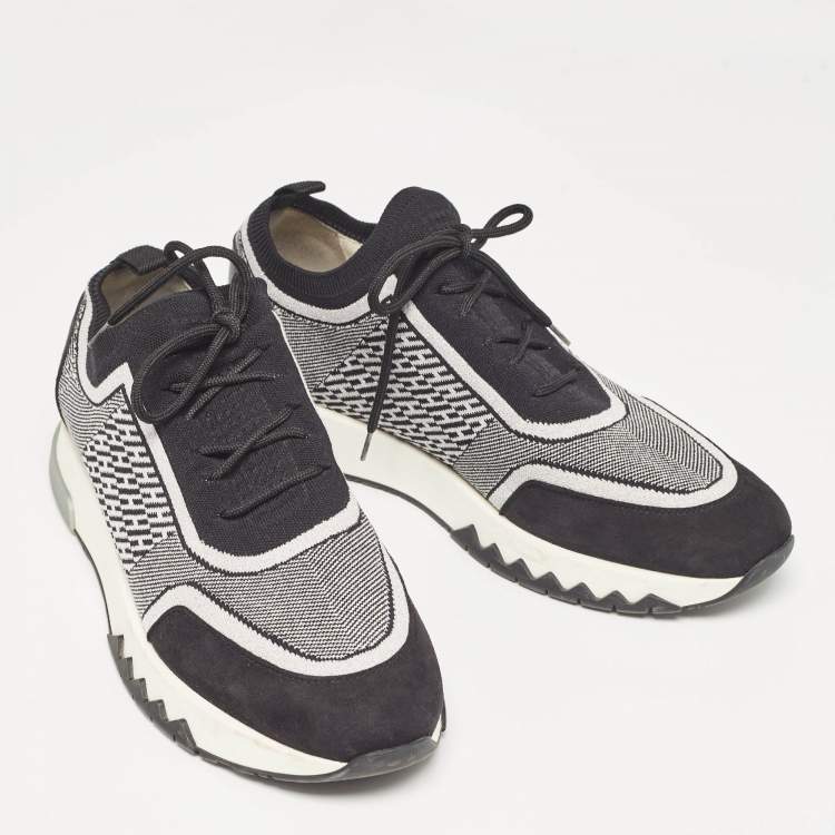 Pre Owned Hermes Black/Silver Knit Fabric Addict Sneakers Size 40