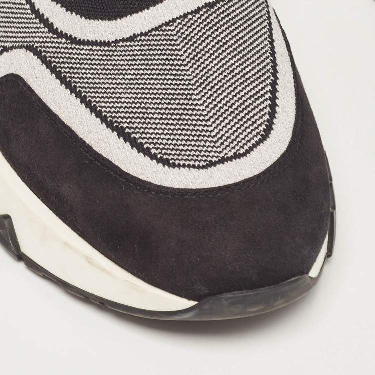 Pre Owned Hermes Black/Silver Knit Fabric Addict Sneakers Size 40