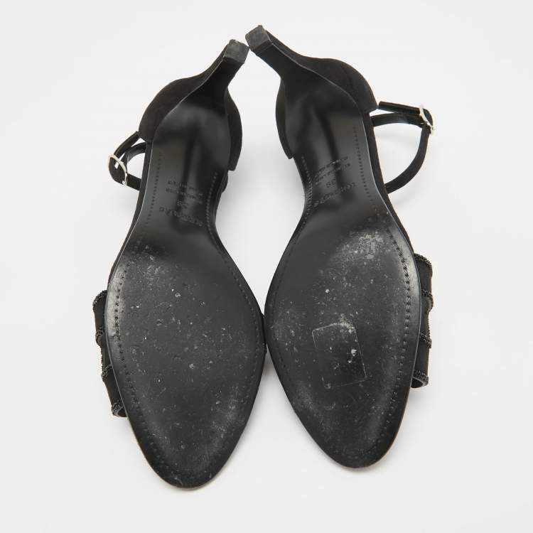 Pre Owned Hermes Black Suede Crystal Embellished Premiere Sandals Size 39