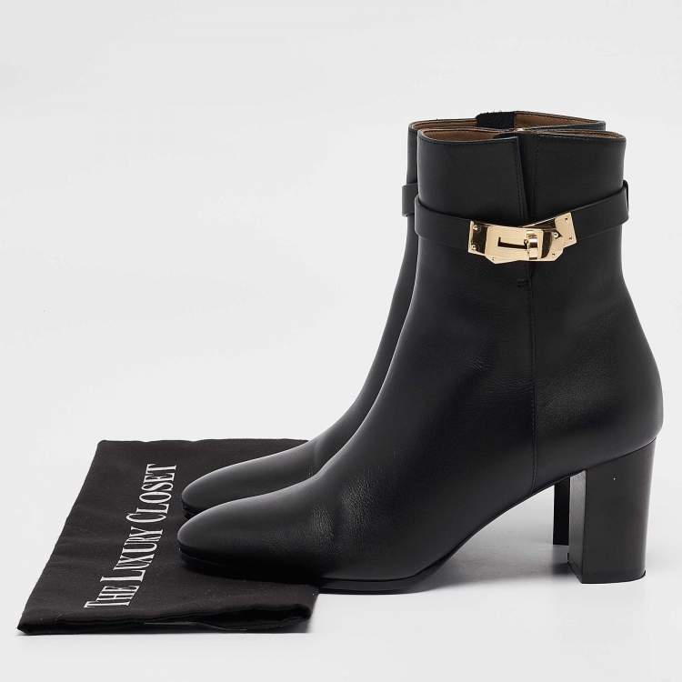Pre Owned Hermes Black Leather Saint Germain Boots Size 38