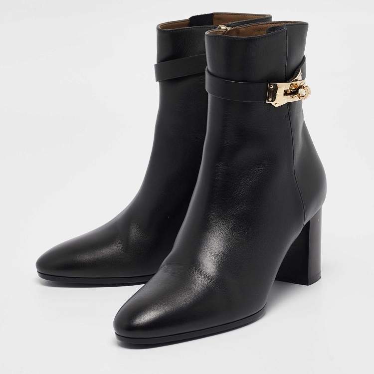 Pre Owned Hermes Black Leather Saint Germain Boots Size 38