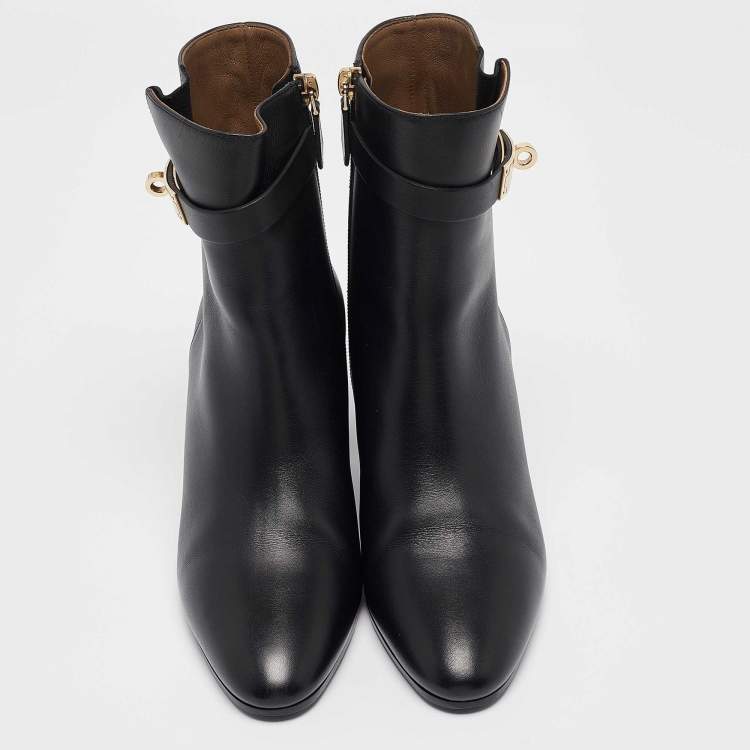 Pre Owned Hermes Black Leather Saint Germain Boots Size 38