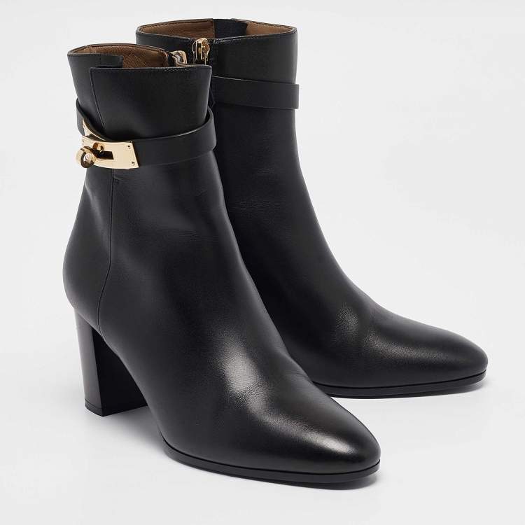 Pre Owned Hermes Black Leather Saint Germain Boots Size 38