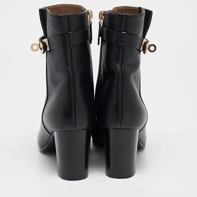 Pre Owned Hermes Black Leather Saint Germain Boots Size 38