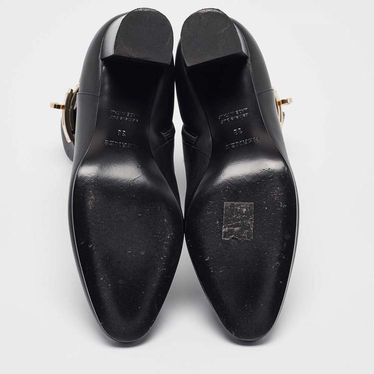 Pre Owned Hermes Black Leather Saint Germain Boots Size 38