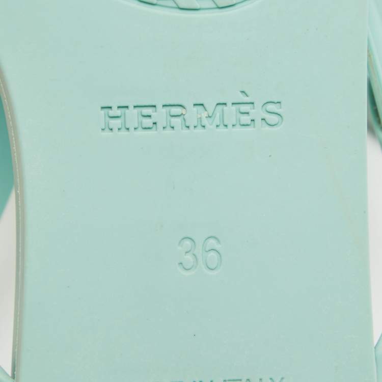 Pre Owned Hermes Mint Green Rubber Egerie Thong Flats Size 36