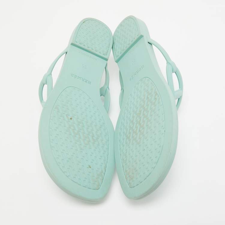Pre Owned Hermes Mint Green Rubber Egerie Thong Flats Size 36