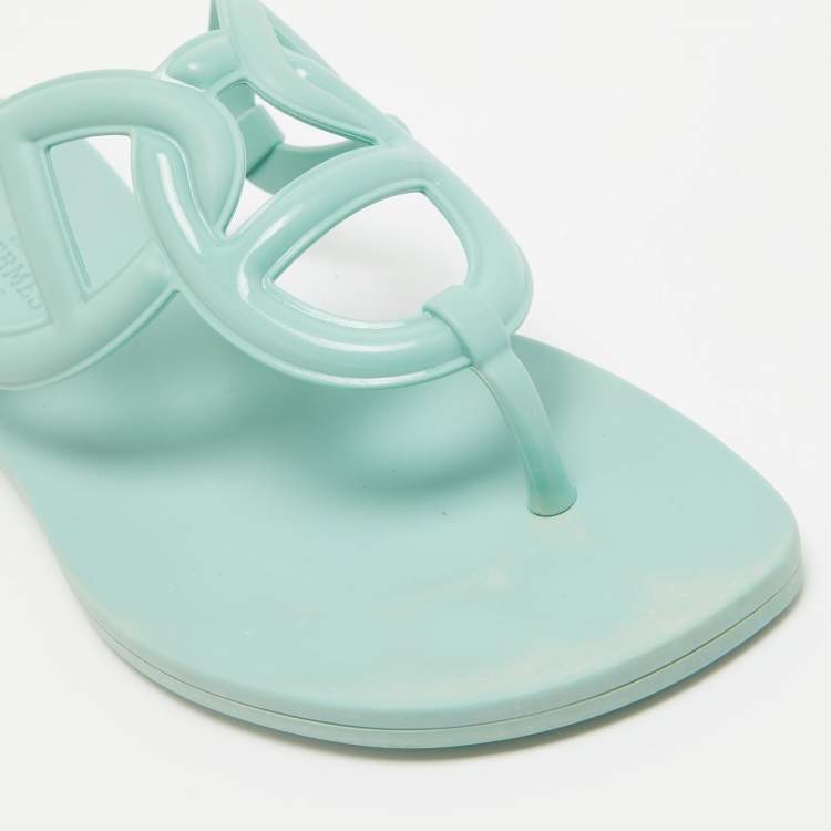 Pre Owned Hermes Mint Green Rubber Egerie Thong Flats Size 36