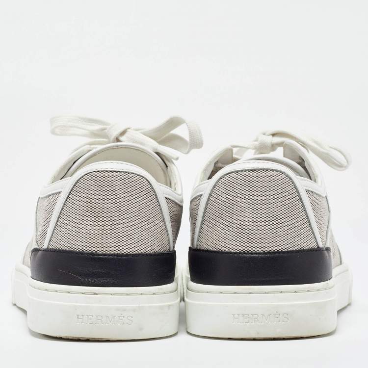 Pre Owned Hermes Tri Color Canvas and Leather Get Low Top Sneakers Size 37