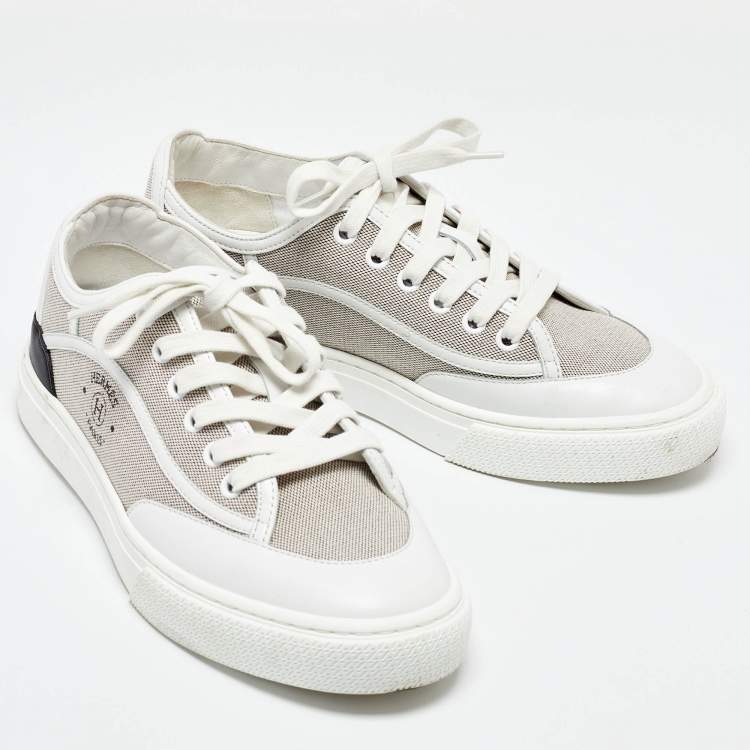 Pre Owned Hermes Tri Color Canvas and Leather Get Low Top Sneakers Size 37