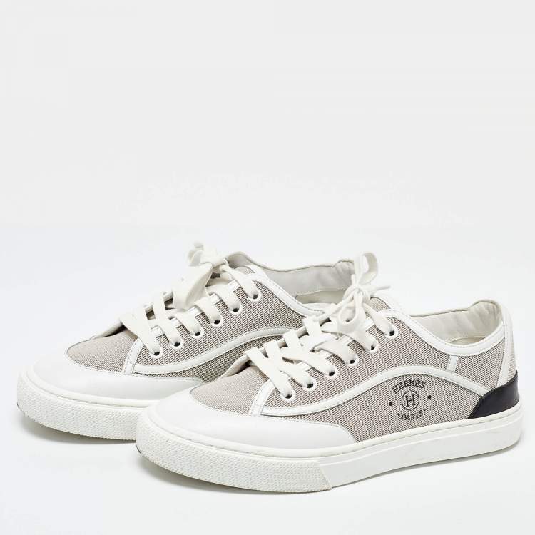 Pre Owned Hermes Tri Color Canvas and Leather Get Low Top Sneakers Size 37