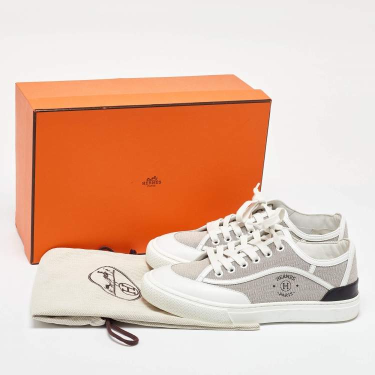 Pre Owned Hermes Tri Color Canvas and Leather Get Low Top Sneakers Size 37