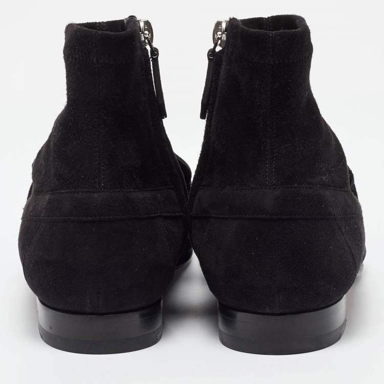 Pre Owned Hermes Black Suede Saint Honore Ankle Boots Size 38