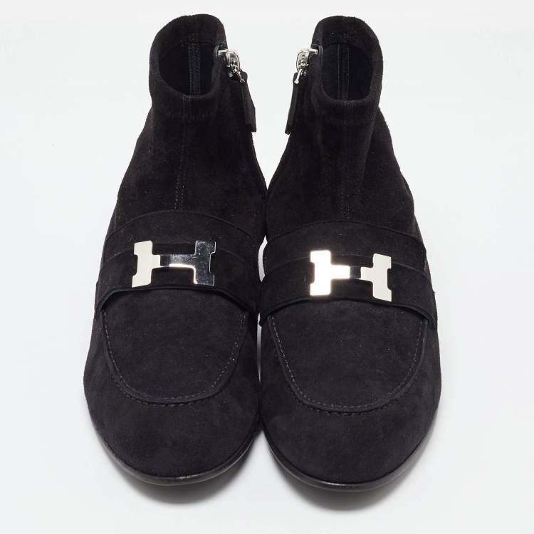 Pre Owned Hermes Black Suede Saint Honore Ankle Boots Size 38