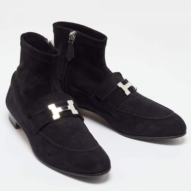 Pre Owned Hermes Black Suede Saint Honore Ankle Boots Size 38