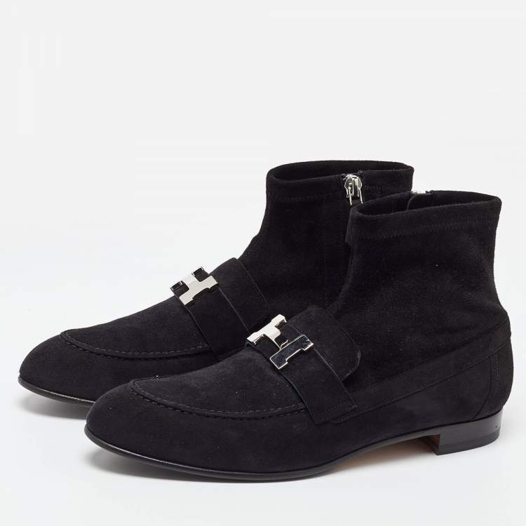 Pre Owned Hermes Black Suede Saint Honore Ankle Boots Size 38