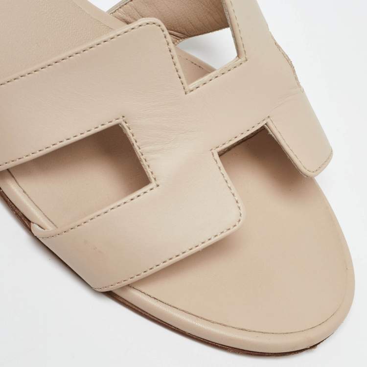 Pre Owned Hermes Cream Leather Oasis Slide Sandals Size 41.5