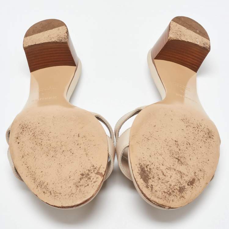 Pre Owned Hermes Cream Leather Oasis Slide Sandals Size 41.5