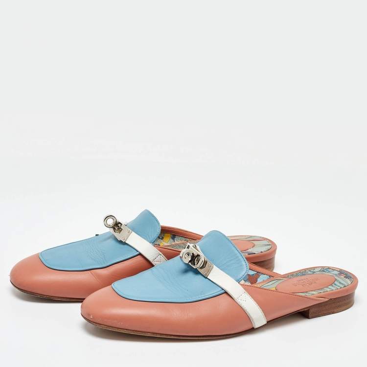 Hermes Pink/Blue Leather Oz Flat Mules Size 38 Hermes | TLC