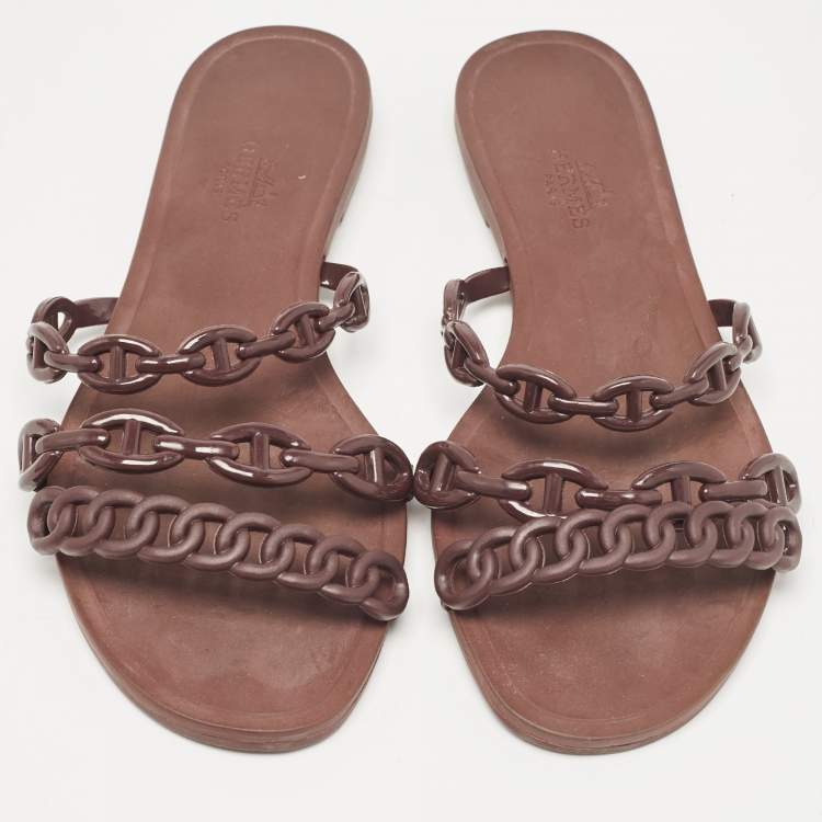 Pre Owned Hermès Brown Rubber Chaine d'Ancre Rivage Flats 35