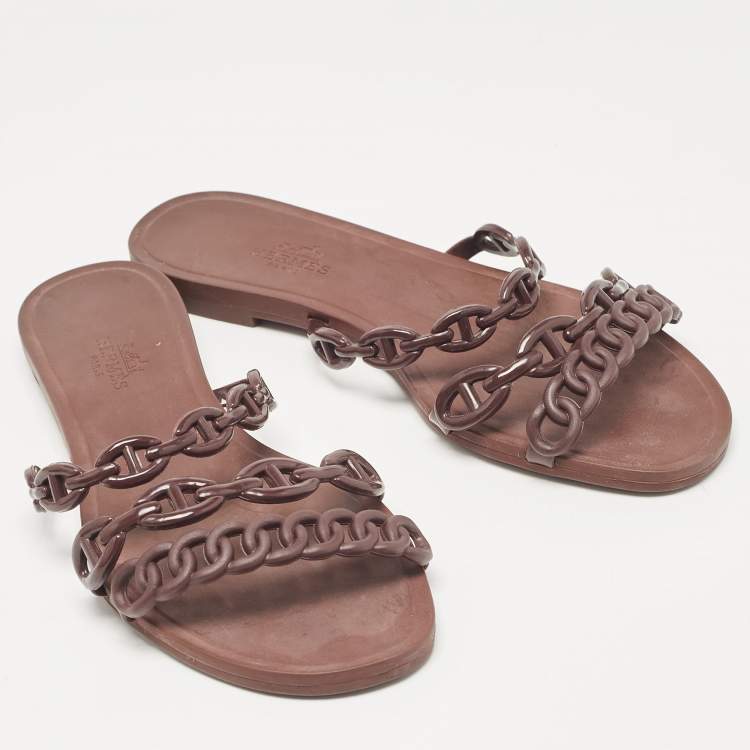 Pre Owned Hermès Brown Rubber Chaine d'Ancre Rivage Flats 35