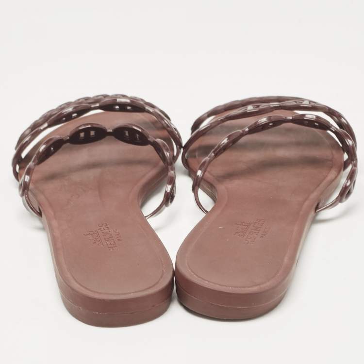 Pre Owned Hermès Brown Rubber Chaine d'Ancre Rivage Flats 35