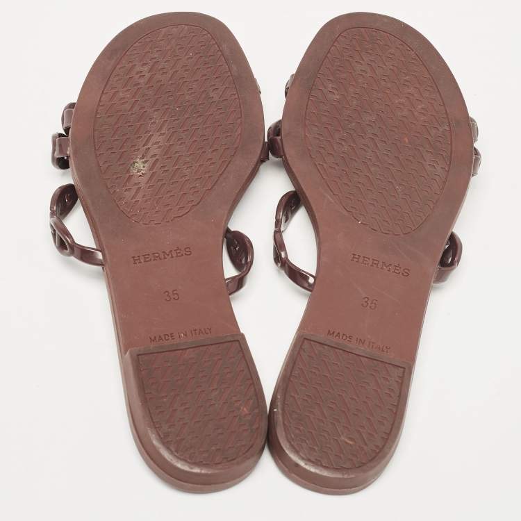 Pre Owned Hermès Brown Rubber Chaine d'Ancre Rivage Flats 35