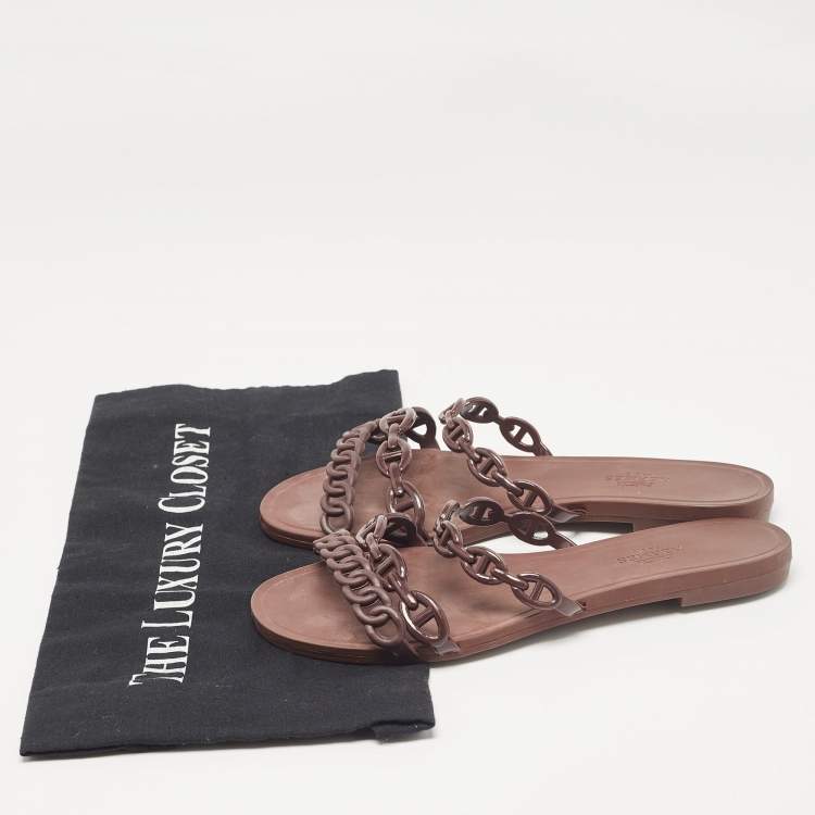 Pre Owned Hermès Brown Rubber Chaine d'Ancre Rivage Flats 35