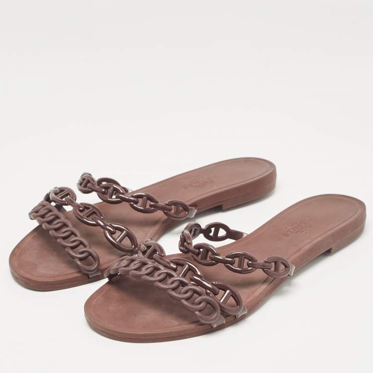 Pre Owned Hermès Brown Rubber Chaine d'Ancre Rivage Flats 35