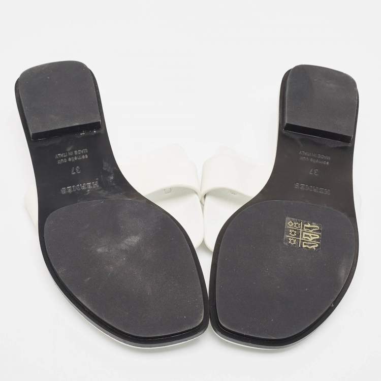 Pre Owned Hermes White Leather Galerie Thong Flats Size 37