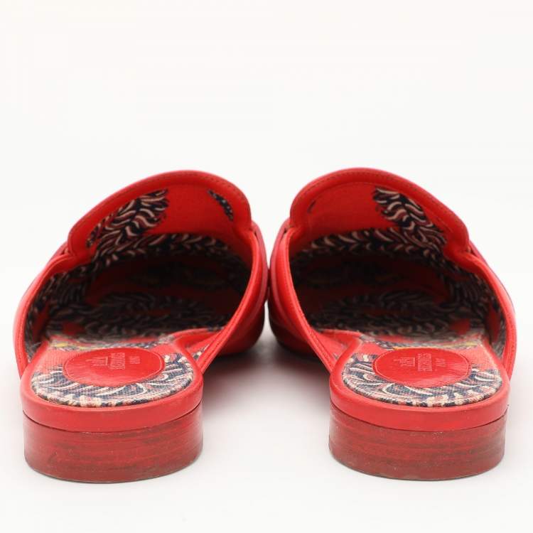 Pre Owned Hermes Red Leather Oz Mules Size 38.5