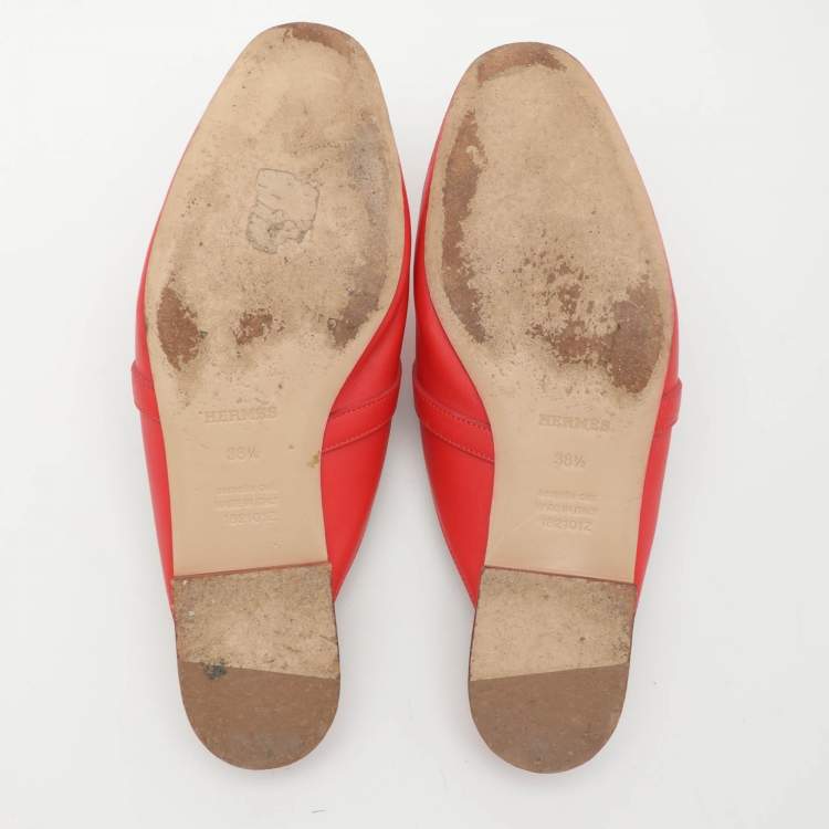 Pre Owned Hermes Red Leather Oz Mules Size 38.5