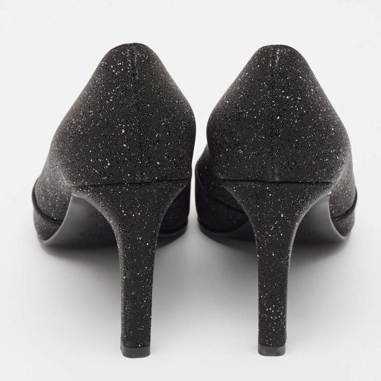 Pre Owned Hermes Black Crystal Round Toe Pumps Size 39.5
