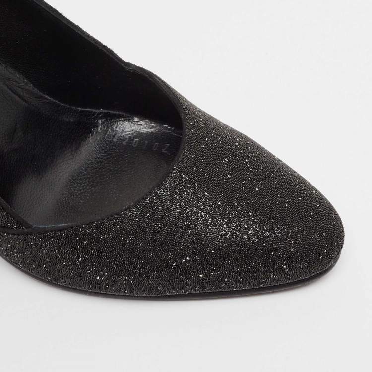 Pre Owned Hermes Black Crystal Round Toe Pumps Size 39.5