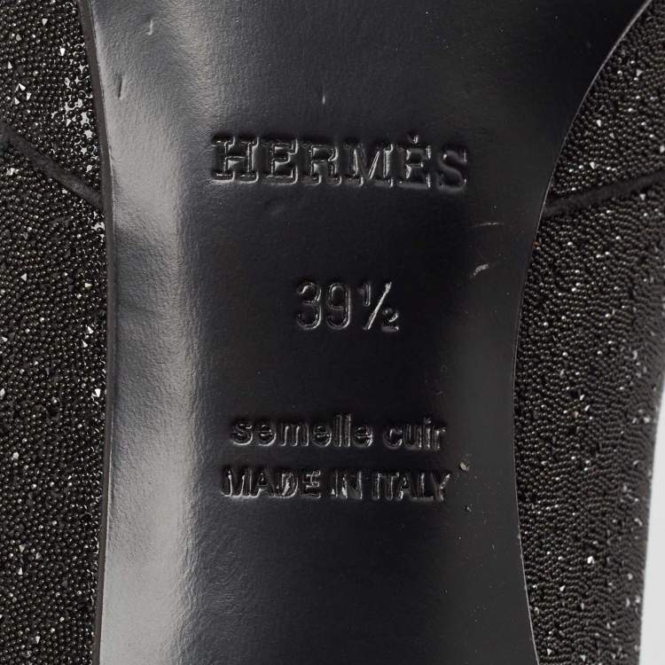 Pre Owned Hermes Black Crystal Round Toe Pumps Size 39.5