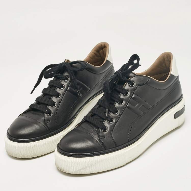 Pre Owned Hermes Black Leather Quicker Low Top Sneakers Size 39.5